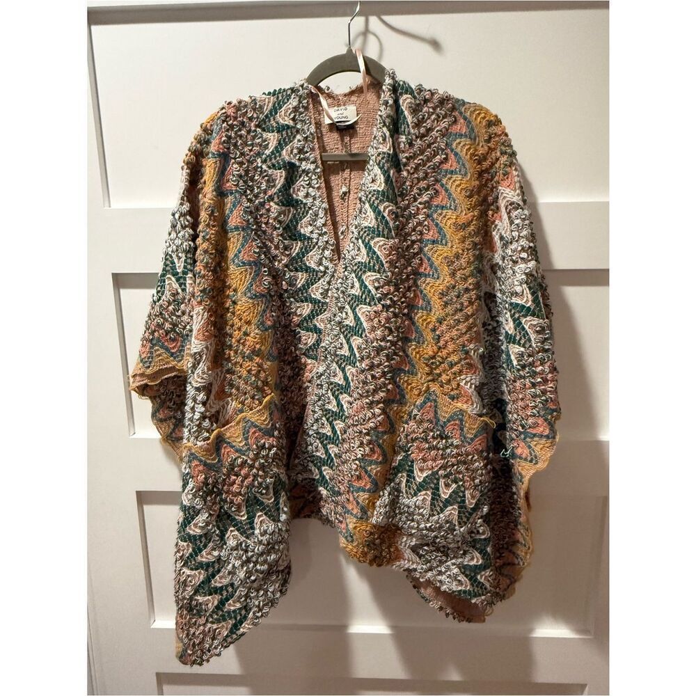 David and Young Textured Boho western Crochet Poncho cowgirl cottagecore